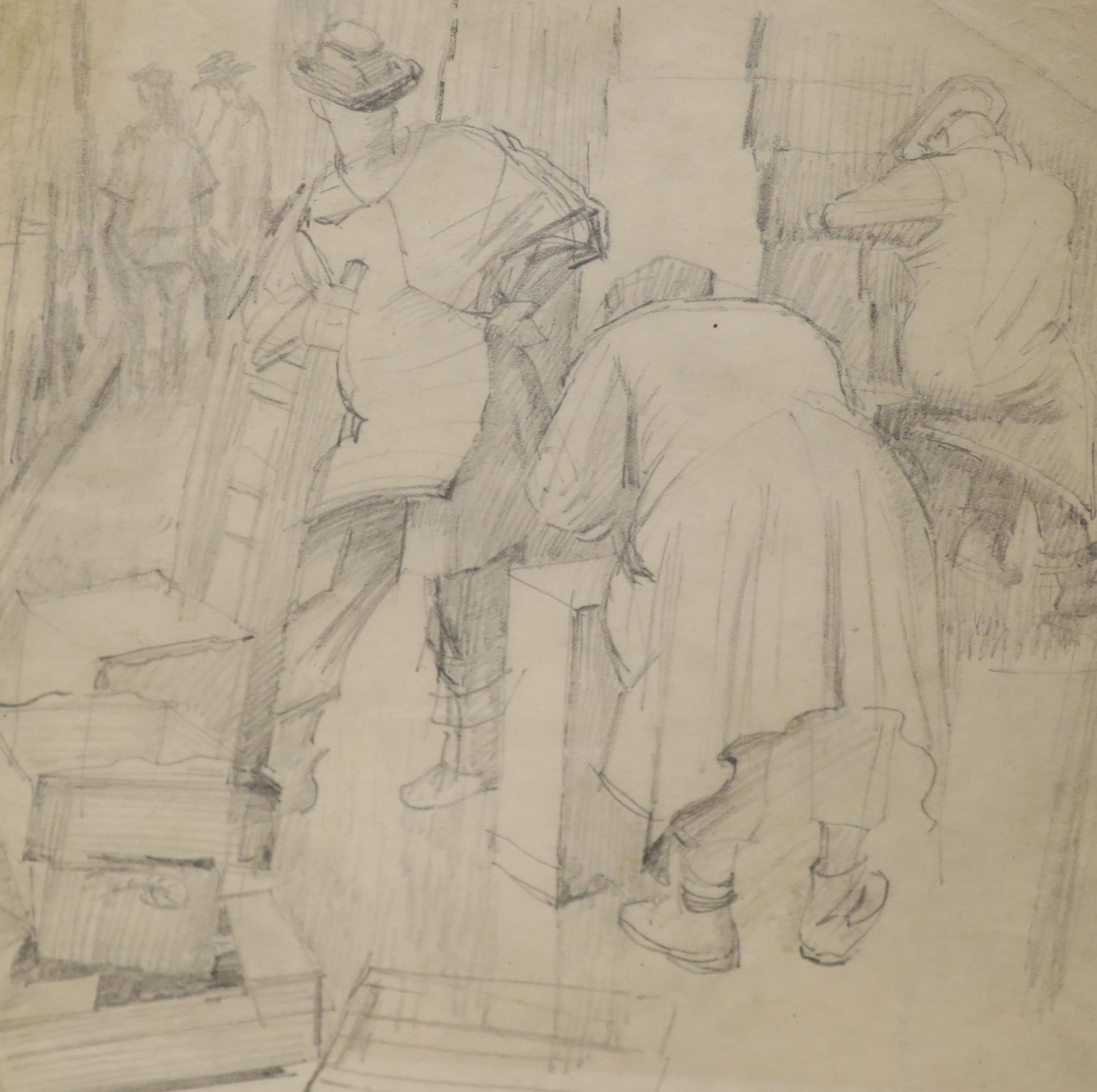 Stanley Simmonds (1917-2006), two drawings, Studies of workmen, 20 x 20cm and 31 x 24cm